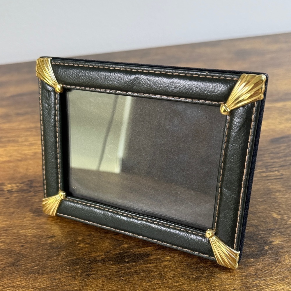 Elegant Black Vegan Leather and Gold Picture Frame 6” x 4”
